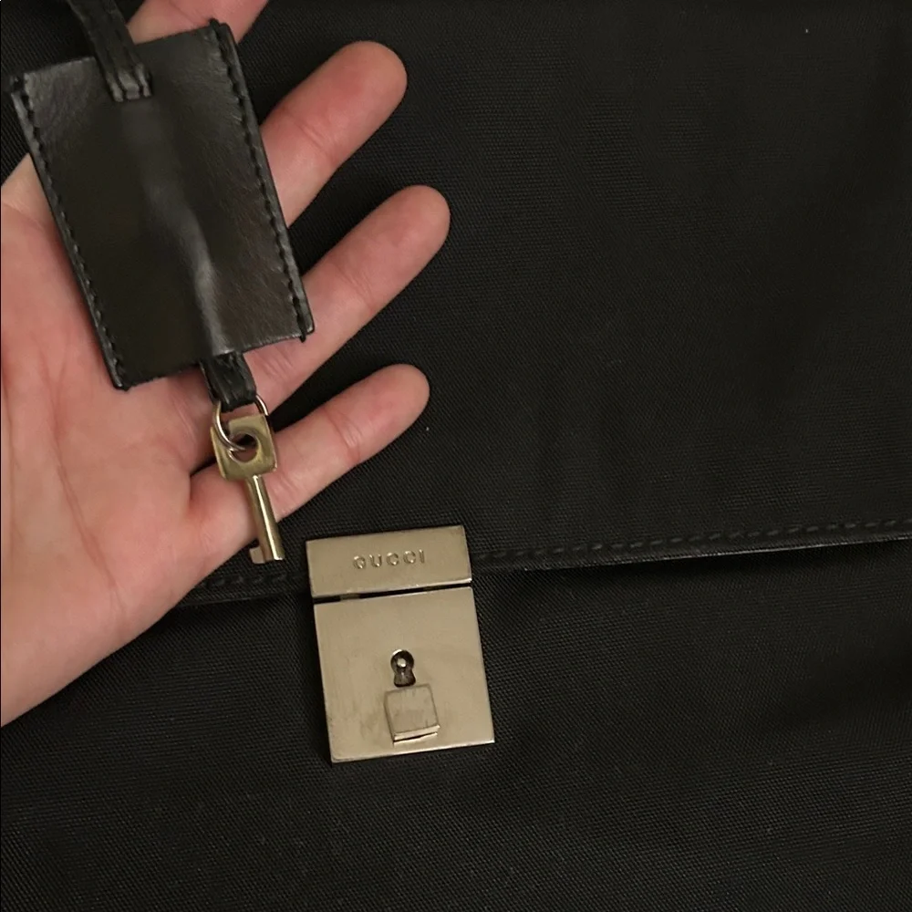 Gucci Black Nylon and Leather Combination Lock Briefcase